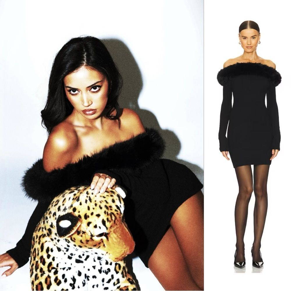 Loba Mini Dress Blac Faux Fur Knit Loana Off Shoulder size XS